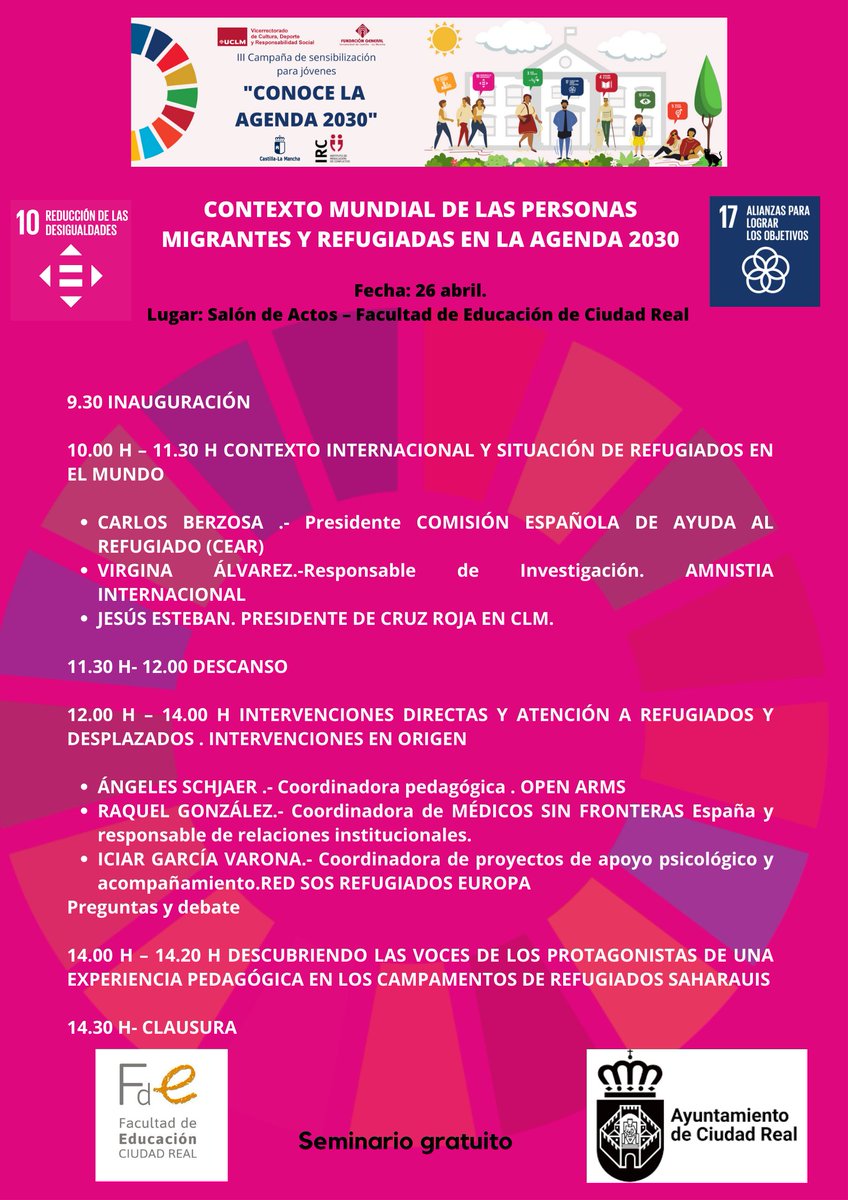 Mañana se celebra en @FEdCR_oficial el Seminario Contexto mundial de las personas refugiadas en la Agenda 2010, organizado en colaboración con la @FundacionUCLM