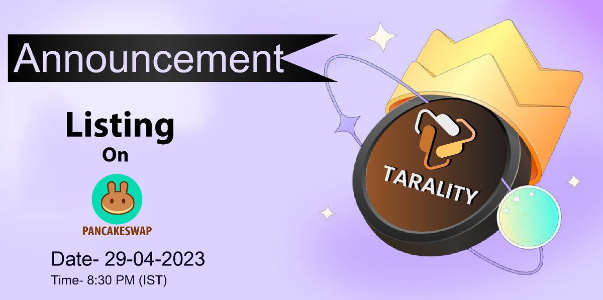 TaralityX's tweet photo. Hello Tarality Family!
Having launched the project on 21st September 2021, we have already set many benchmarks, including new developments,  growth of the project, and more importantly our vision for the evolution.
 This is the time to start a new journey towards a more robust and futuristic vision with our own identified blockchain ecosystem; 'TATRALITY SMART CHAIN'. we are going to list our project on 29 April 2023 at 8:30 PM IST after the completion of the migration.
We will initially list the BEP20 contract on Pancakeswap. We will also launch our test net of blockchain on 29 April 2023. Thank you for your patience and support. We will make a big thrill around the blockchain industry.
#tarality