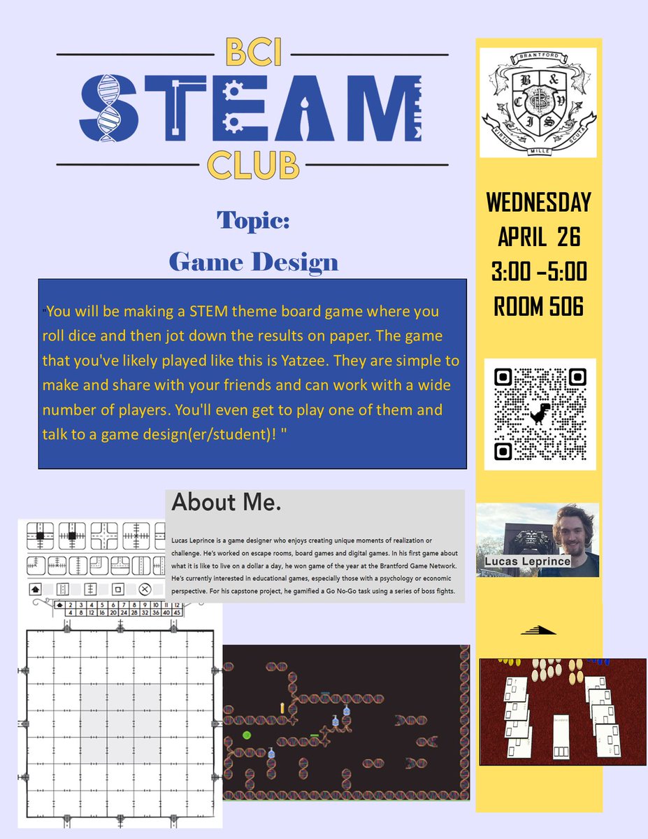 Make a board game!  See details on poster for this Wednesday, April 26th. <a href="/BCIVS/">BCI Mustangs</a> <a href="/bci_mustangs/">BCI Students Council</a> <a href="/GEDSB/">Grand Erie District School Board</a> #learning #boardgame #Science