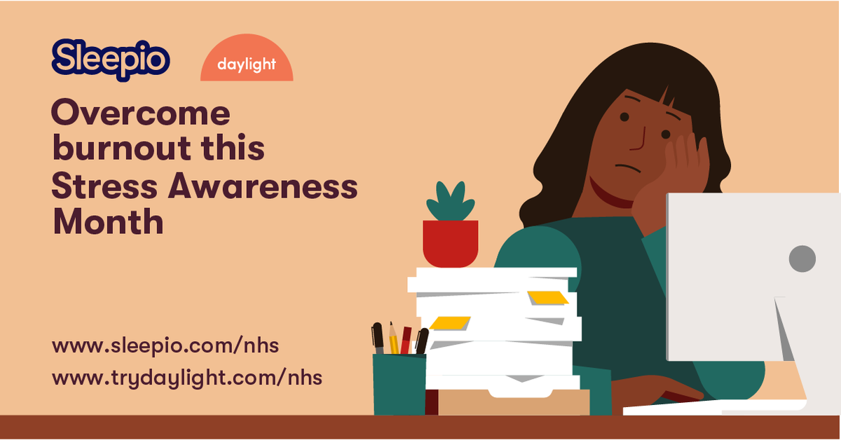 NHSTayside's tweet photo. Help avoid burnout this #StressAwarenessMonth with the free Daylight and Sleepio apps
#Daylight can help you manage the anxiety and stress that can contribute to burnout
#Sleepio is is clinically proven to help improve your sleep
https://t.co/p7GyPJ19tS https://t.co/IzA3u0scpd https://t.co/Q0Z9NFwcii