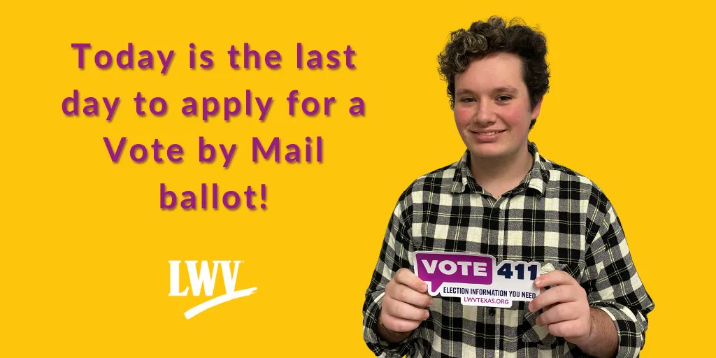TODAY, Tuesday, April 25th is the LAST day to request a Vote by Mail ballot for the Local Election!!! #VoteByMail #Voting #Elections2023 #VoteTexas