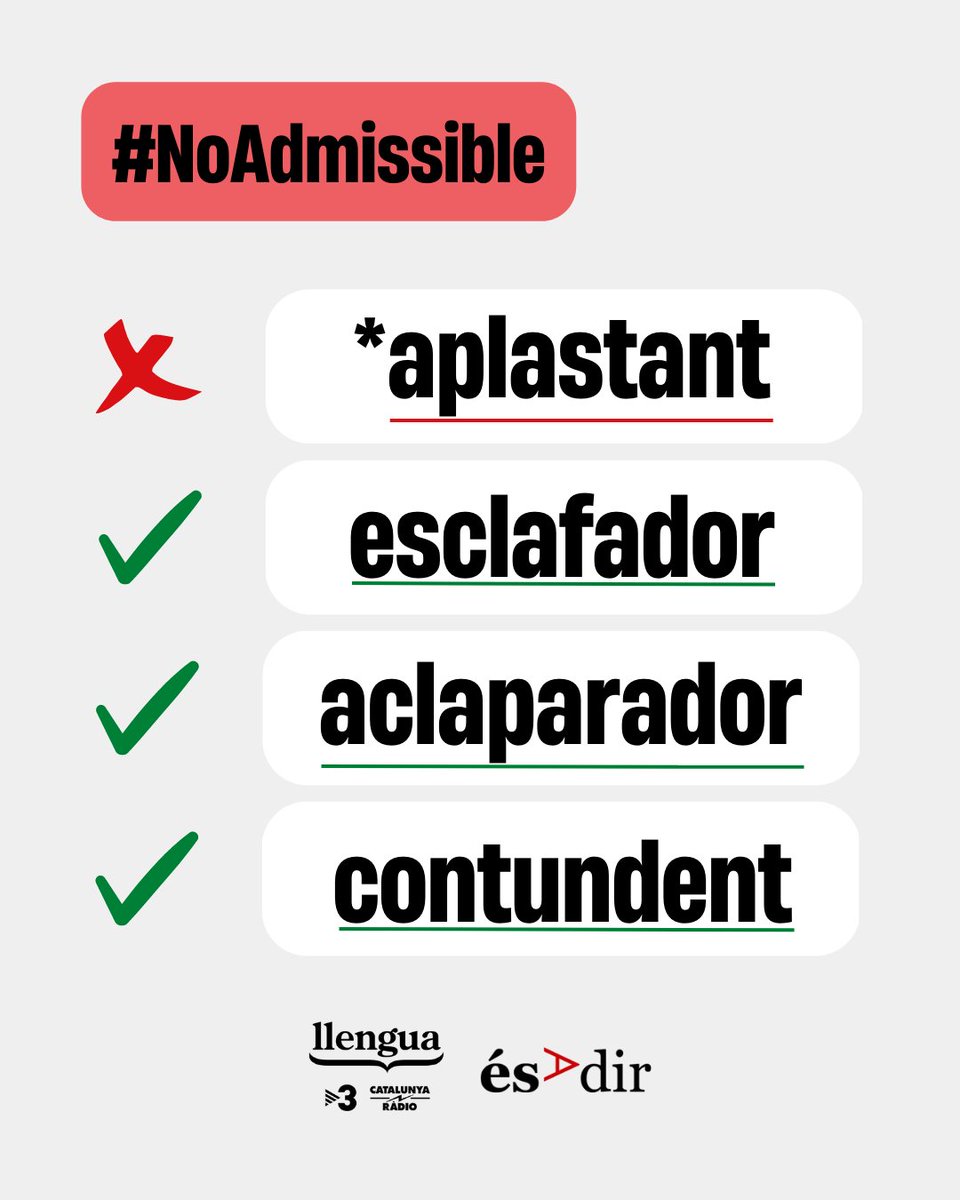 LlenguaTV3CR's tweet photo. Equivalents per evitar el #NoAdmissible *aplastant
🔗https://t.co/lYnnmchsf2
#LlenguaTV3CatRàdio https://t.co/oCTSwORBwr