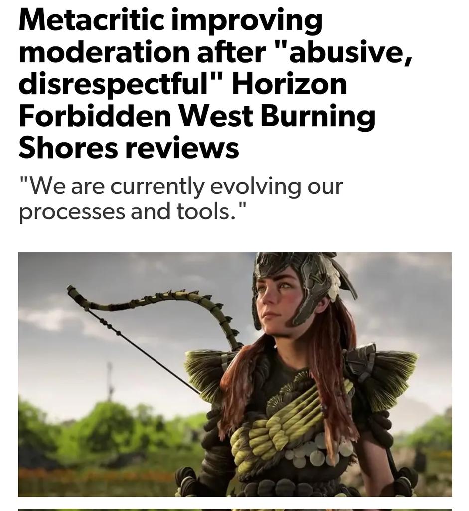 Metacritic improving moderation after abusive, disrespectful Horizon  Forbidden West Burning Shores reviews