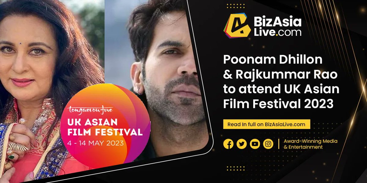 #PoonamDhillon & #RajkummarRao to attend UK Asian Film Festival 2023

▶ Read here: buff.ly/40HueKl 

@ukasianfilmfest | @tonguesonfire | #UKAFF