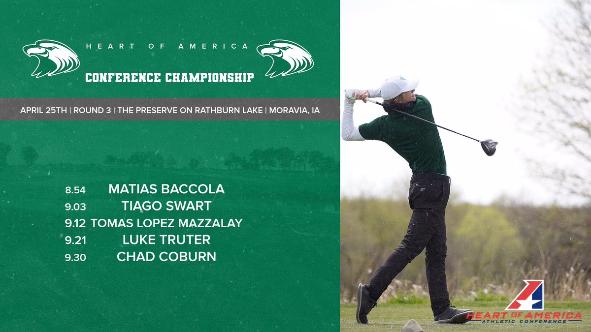Tee times for the third and final round of our @HeartSportsNews Conference Championship. We sit one shot back going into the final round. Let’s Go! <a href="/cmueagles/">Central Methodist Athletics</a>