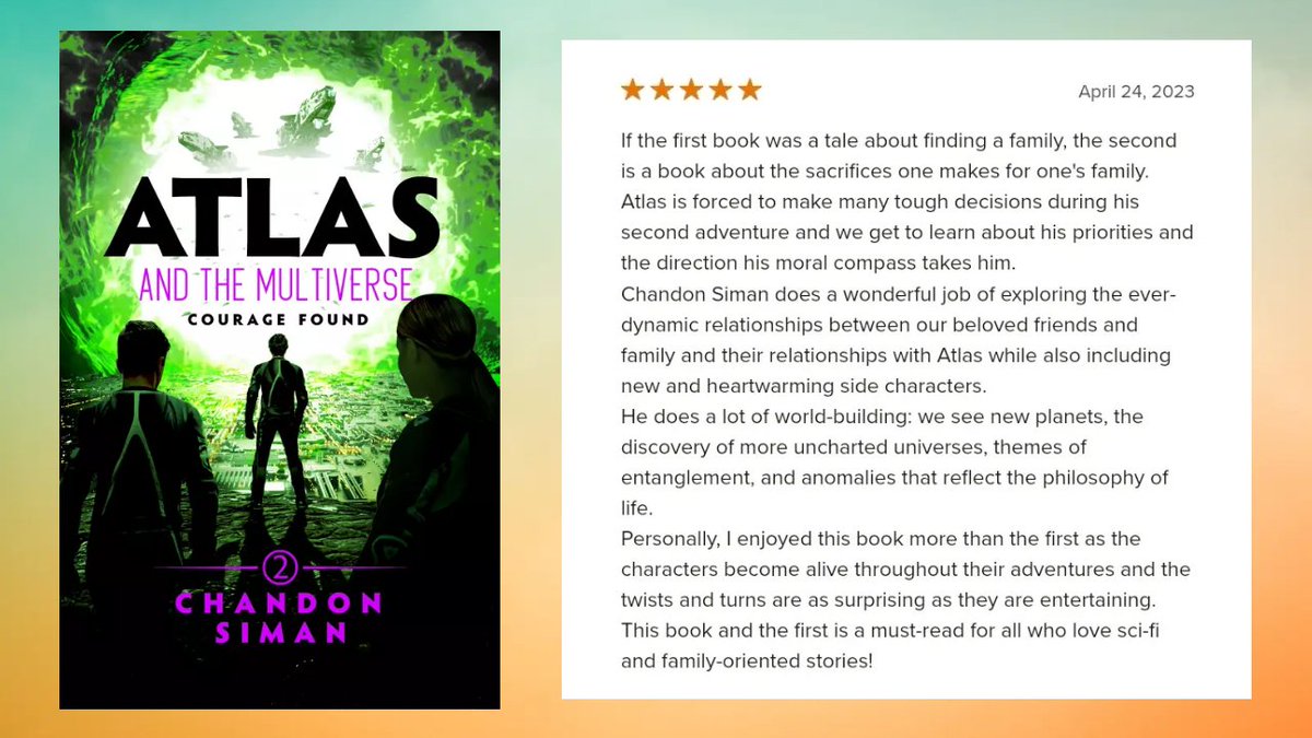 ⭐️⭐️⭐️⭐️⭐️
I just got my first ARC review for book 2 in the Atlasverse Series, which will be released on June 6th. 

📚 Check out book 1 here. It is free on Kindle unlimited.

#BookReview
#BookRecommendations
#bookrec #books
#booktwt
#BookTwitter 

👉 amz.run/6d5U