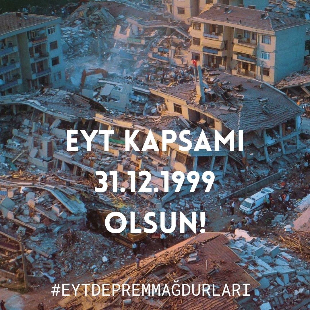 99 yılında deprem oldu . Sgk girislerimiz gec yapıldı. Peki bizim günahımız, suçumuz ne? Aylardır bu sorunun cevabını bulamadım.Neden kapsam dışı kaldık?
<a href="/RTErdogan/">Recep Tayyip Erdoğan</a> 
<a href="/kilicdarogluk/">Kemal Kılıçdaroğlu</a> 
<a href="/meral_aksener/">Meral Akşener</a> 
#99DepremMağdurlarınaAdalet
