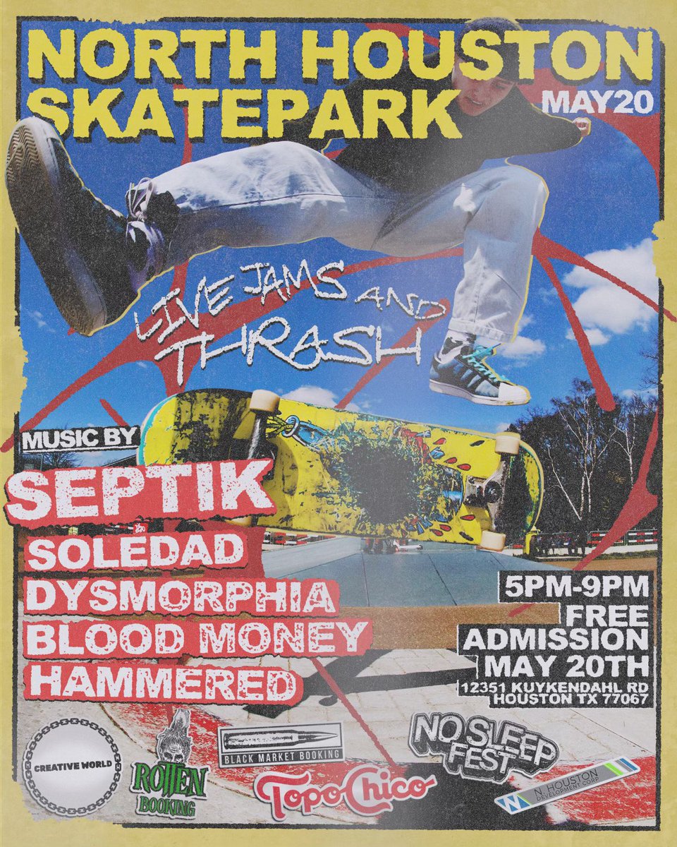 SEPTIKhtx's tweet photo. MAY 20TH // NORTH HOUSTON SKATE PARK

HOUSTON DEMONSTRATION 23’ https://t.co/6oDisDbDsF