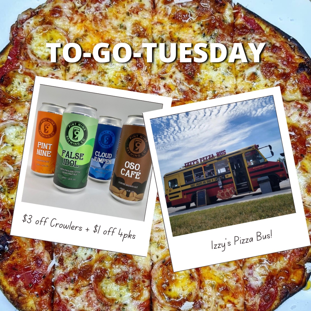 PintNine's tweet photo. It’s To-Go-Tuesday and Izzy's Pizza Bus - Omaha today!! $3 off every #crowlertuesday + $1 off all 4 packs!
🍻🍕🍻
#pintninebrewing #drinklocalne #togotuesday #crowlertuesday https://t.co/BIQ0wxofzp