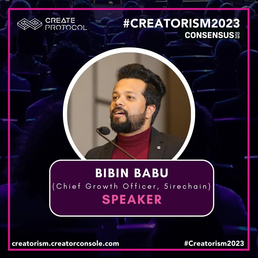 CreateProtocol's tweet photo. Hear from @iambibinbabu, Chief Growth Officer, @5ireChain, at #Creatorism @ #Consensus2023, as he shares his extensive experience and insights on blockchain technology, entrepreneurship, and investments. 🤩
Buy tickets here: https://t.co/m8kzBVoiS1
#Creatorism2023 #Austin #Texas https://t.co/vHmctV12p7