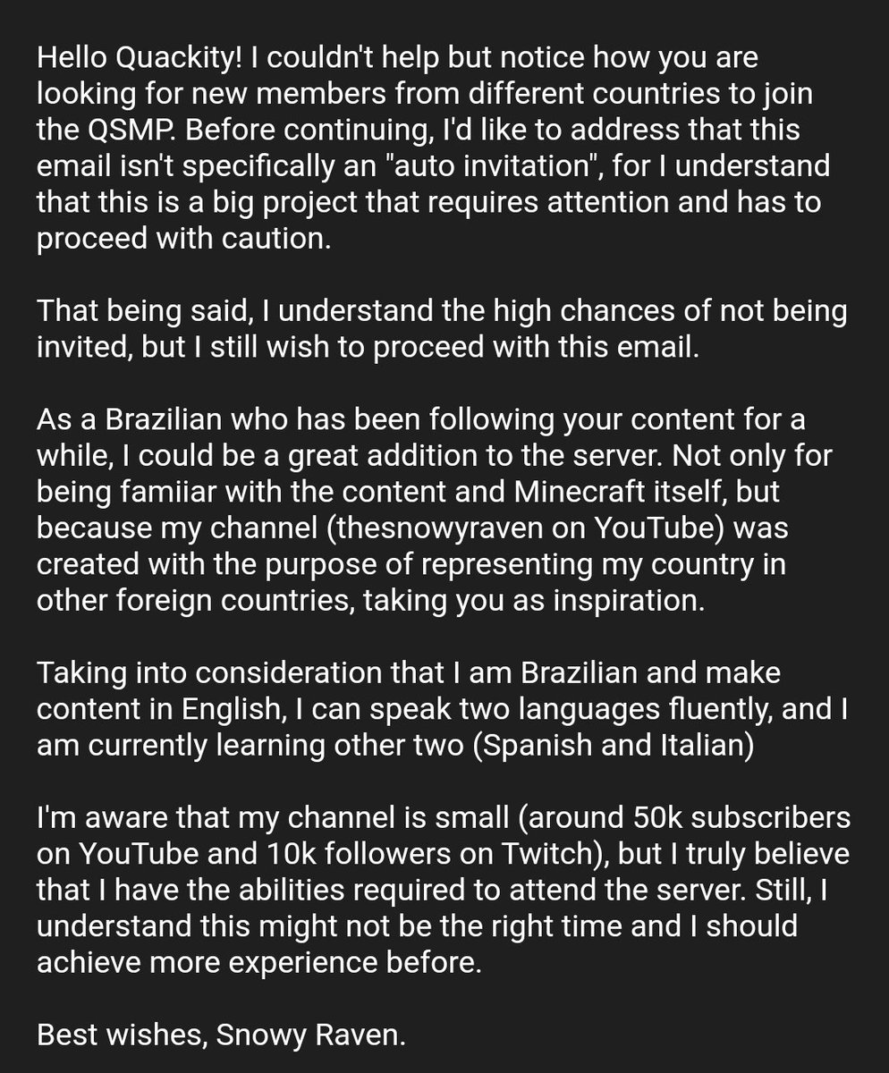 Snowy Raven 🇧🇷•🇺🇲 on Twitter "Just sent an email to Quackity, I'm not