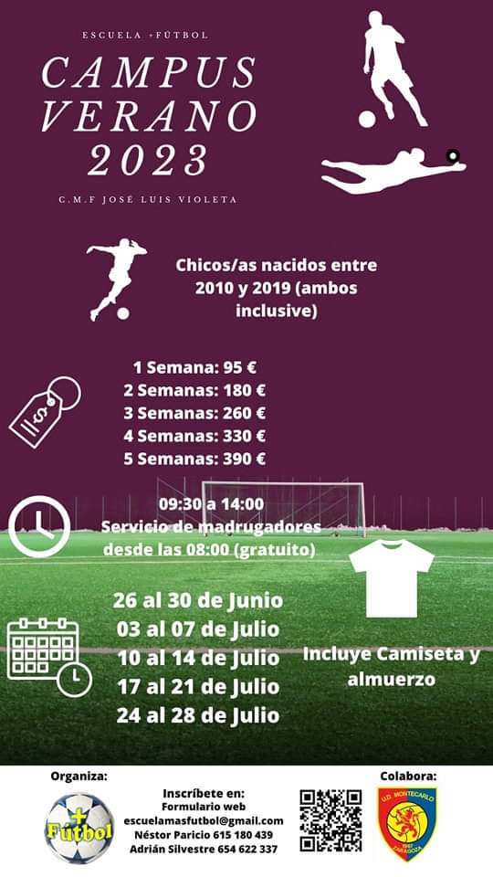 UDMontecarlo's tweet photo. Presentamos el Campus de Verano para niños y niñas nacidos entre 2010 y 2019 (Ambos inclusive).

- Servicio de madrugadores
- Camiseta +FÚTBOL Gratis
- Almuerzo incluido
- Entrenamientos específicos (por posiciones y porteros)

Os podéis apuntar en:

https://t.co/TmjkTbTMBZ https://t.co/4srDCY6ilg