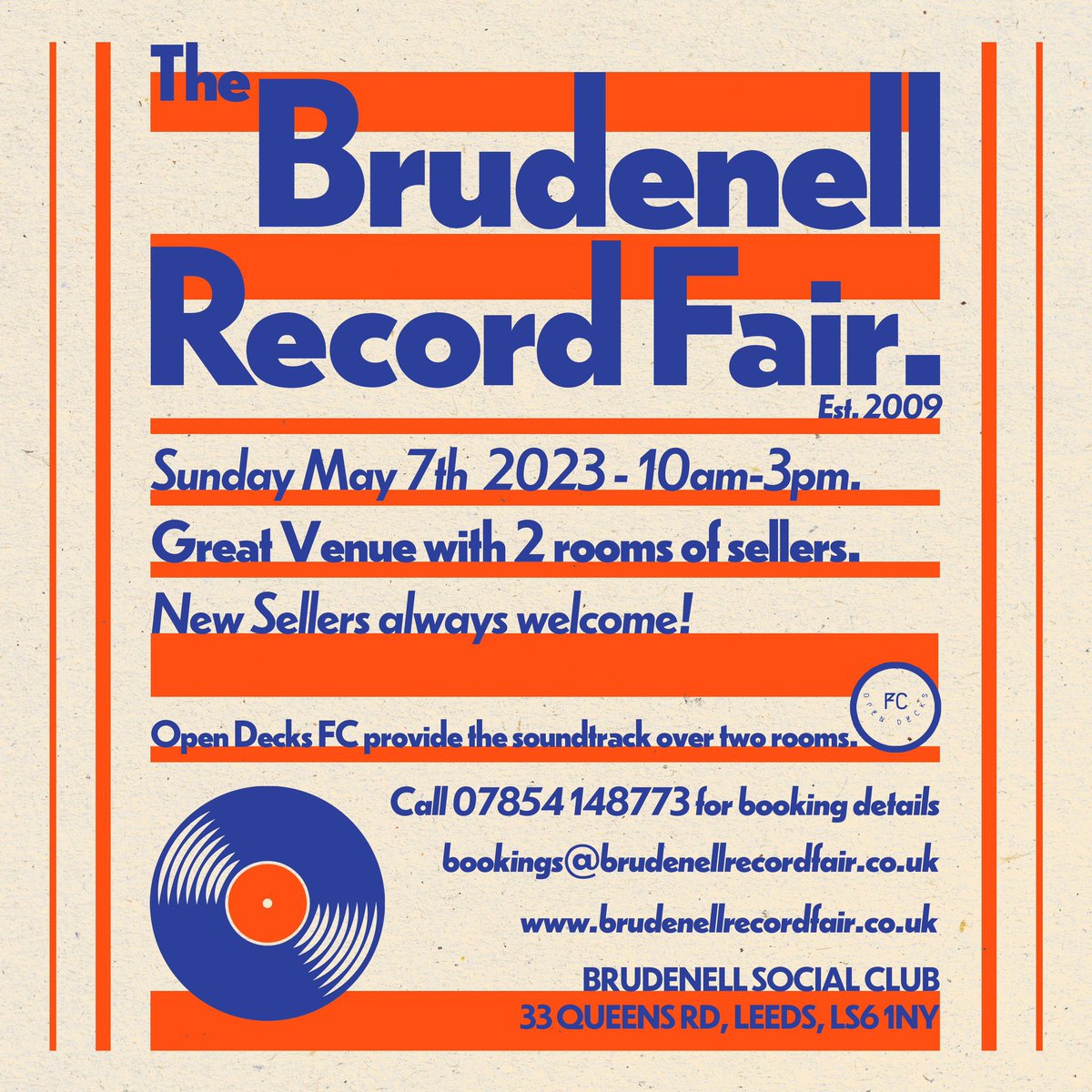 recordfairleeds's tweet photo. Just under two weeks to wait until we are back at @Nath_Brudenell - with Leeds’ longest running record fair!! Free admission all day long - gonna be great! Our pals @OpenDecksFC doing the sounds too! https://t.co/PxUOBPUm4z