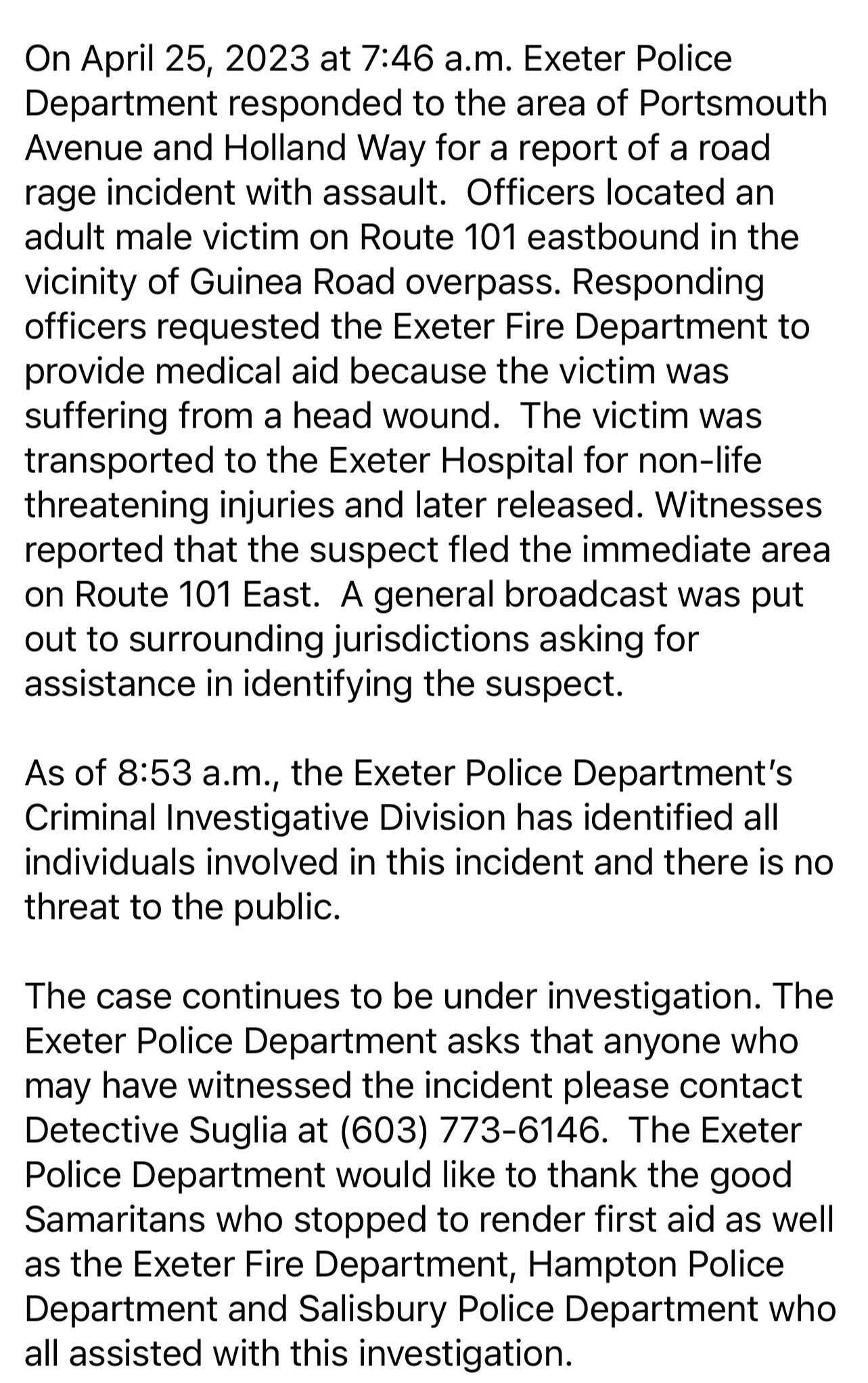 Exeter Police Dept on Twitter "ASSAULT INVESTIGATION Earlier today