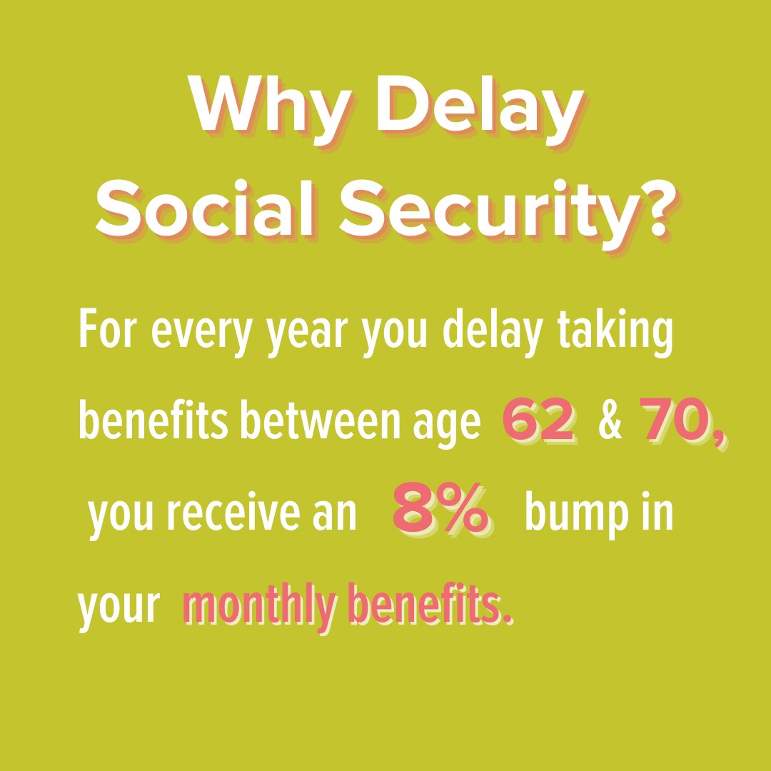 weokie's tweet photo. Hold up! 🛑 Every year you delay taking Social Security benefits between age 62-70, you get a bump of about 8% in your monthly benefits. That could mean hundreds of thousands more 💰 in your lifetime. Ka-ching! 
#WEOKIE #MoneyMotivation #RetirementReady https://t.co/xLMXbroldL