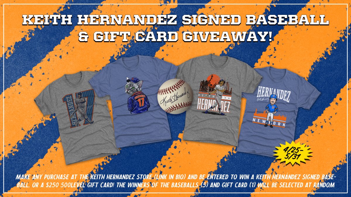 We've teamed up with @kher1737 for a special giveaway! Make a purchase at keithhernandezshop.com and be entered to win a signed Keith baseball or a $250 500 LEVEL gift card! Hit the link to shop and snag a piece of history! See dates below **winners will be selected at random**