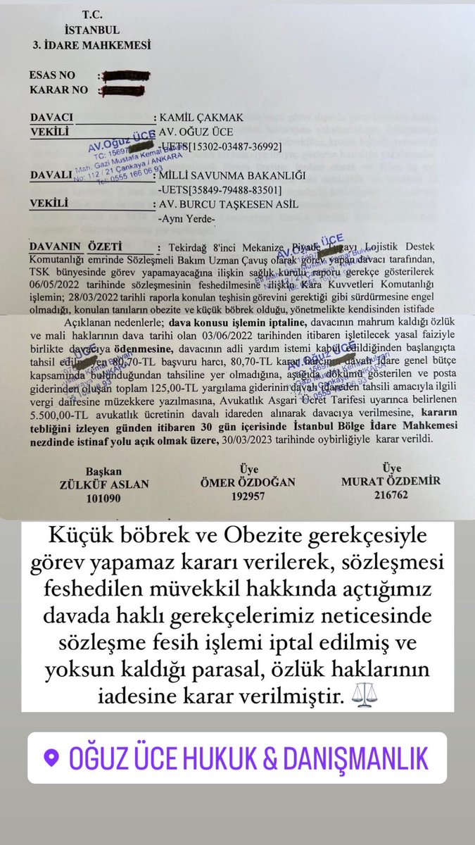 Doğuştan gelen küçük böbrek ile mesleğe al, 13 yıl çalıştır #UzmanÇavuş personeli, 13 yıl sonra sağlık gerekçe Küçük böbrek var diyerek meslekten at. Sözleşme feshi açtığımız dava neticesinde iptal edildi şükür..

İşte bu yüzden kadro şart. Muvazzaf olsa devam, sözleşmeli fesih..