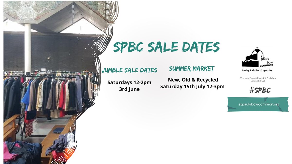 StPaulsBowCommo's tweet photo. Save the dates!
#volunteeersneeded #jumblesale #tuesdaysale #summermarket #SPBC https://t.co/efsMcdq2TF