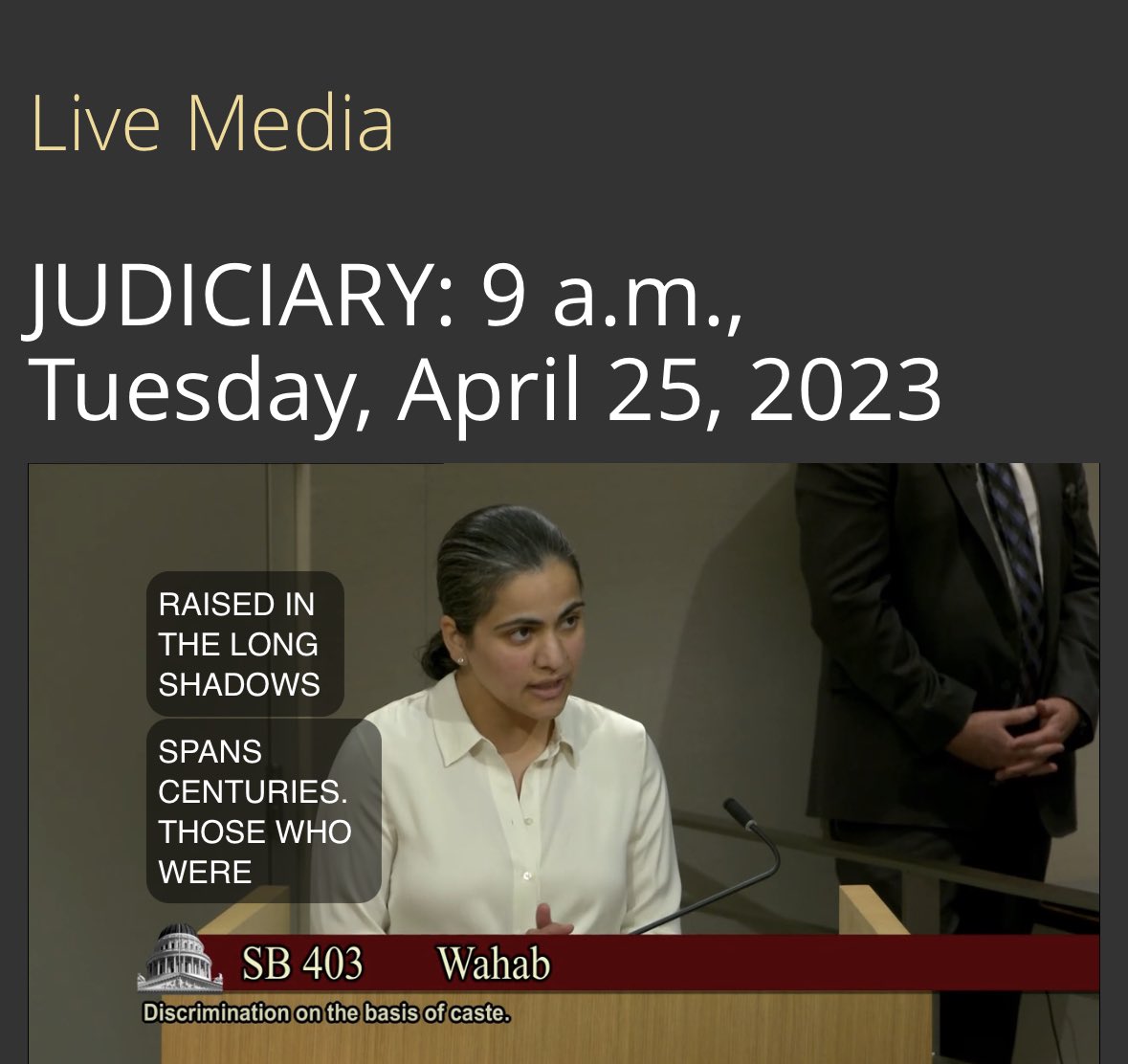 HinduAmerican's tweet photo. #Breaking: At CA Senate Judiciary #SB403 hearing, @aishabbwahab advocates for her bill tearing up the Indian community.
Then Bahujan leader Sandeep Dedage defiantly pushes back against stereotypes of their community & lawyer Rakhi Israni explains why SB403 is unconstitutional. https://t.co/LAQGwb3h7V