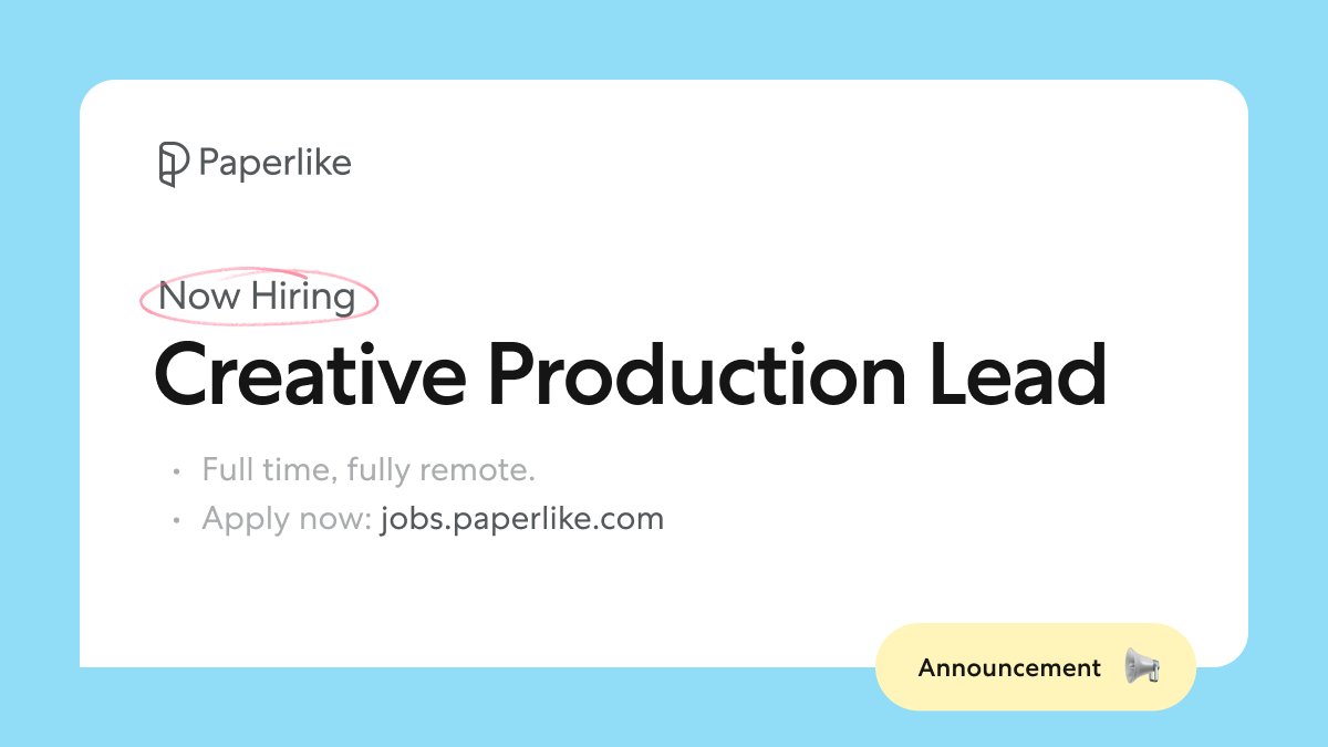 Are you a creative mastermind ready to lead a talented team and make a real impact? We're searching for a talented Creative Production Lead to join our team!

Apply now ➡️ jobs.paperlike.com/creative-produ…