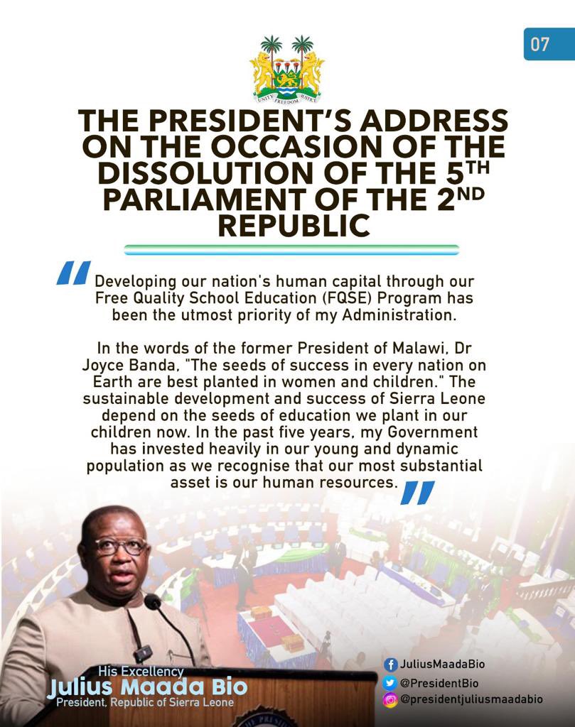 julius_maadabio's tweet photo. Excerpts of my Message on the Occasion of the Dissolution of the Fifth Parliament of the Second Republic of Sierra Leone: 25/04/2023
#TheNewDirectionAgenda
#SLPP4DEVELOPMENT
#5Done5MoreToGo https://t.co/D4Cckrdwcj