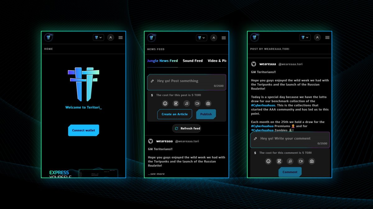 TeritoriNetwork's tweet photo. WIP - Responsive Social Feed is coming ⛩️

Try it out now: https://t.co/iM0vBqZJ1u

#CosmosEcosystem #IBCGang #DecentralizedSocial https://t.co/yKOOD2OH1M