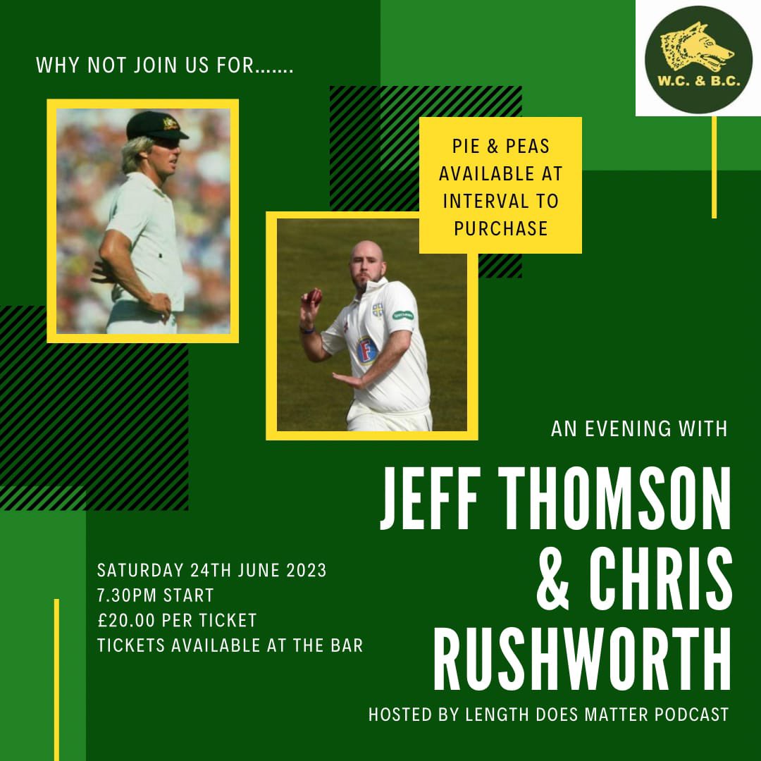 Saturday 24th June. 
7:30pm start. 
£20 per ticket. 
Tickets available from the bar. 

🟢🟡🏏