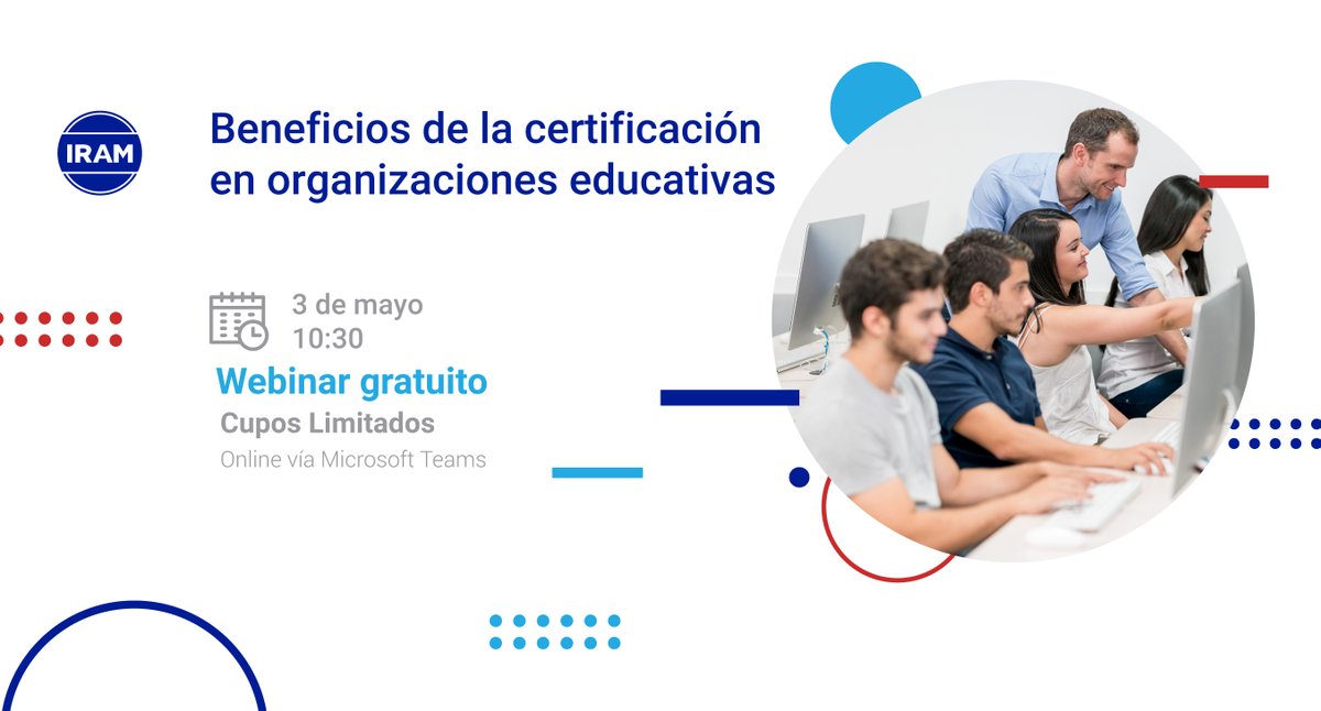 ¿Cómo pueden las #certificaciones potenciar a la educación y la enseñanza👩‍🏫👨‍🏫?

En este #webinarIRAMgratuito conocerás las ventajas de certificar las normas IRAM-ISO 21001 y 29993 de la mano de <a href="/Aerolineas_AR/">Aerolíneas Argentinas</a> e <a href="/IGEP_CorpGov/">Instituto de Gobernanza Empresarial y Pública</a>.

¡Inscribite!👉iram.org.ar/servicios-de-e…