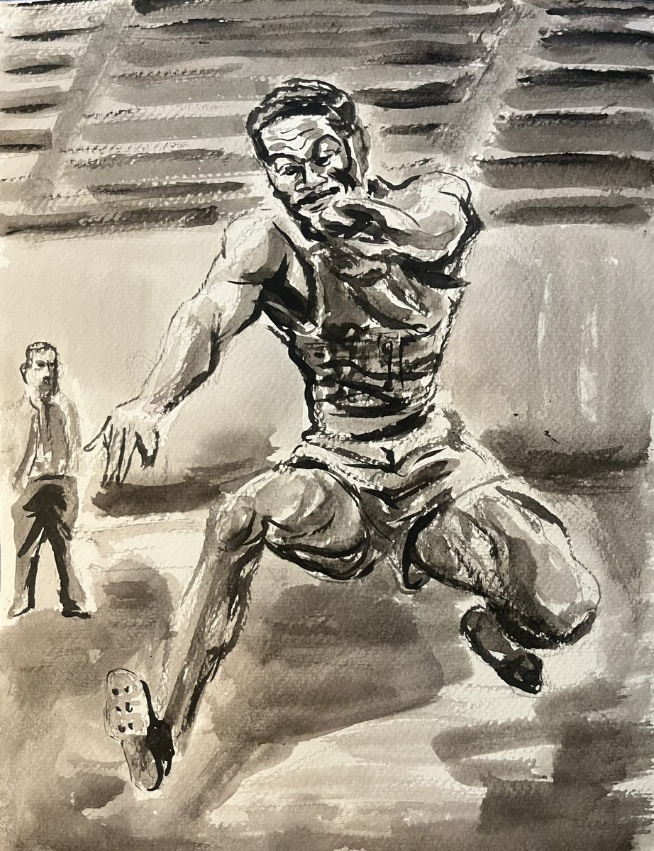 Herb Douglas, Olympic Medalist Inspired by Jesse Owens #obitpix #herbdouglas #olympicmedalist #trackandfield #jesseowens #broadjump #longjump #artofinstagram #brushdrawing #illustration #portraitdrawing