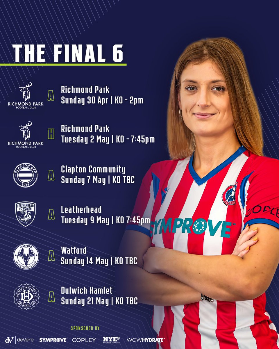 ⚔️ 𝗧𝗛𝗘 𝗙𝗜𝗡𝗔𝗟 𝟲 ⚔️

Come and support The Wanderers as we push for promotion in our final 6 fixtures of the season! 

🔴⚪️

<a href="/DorkingWDRS/">Dorking Wanderers FC</a> @academy_dwfc @DwfcElite