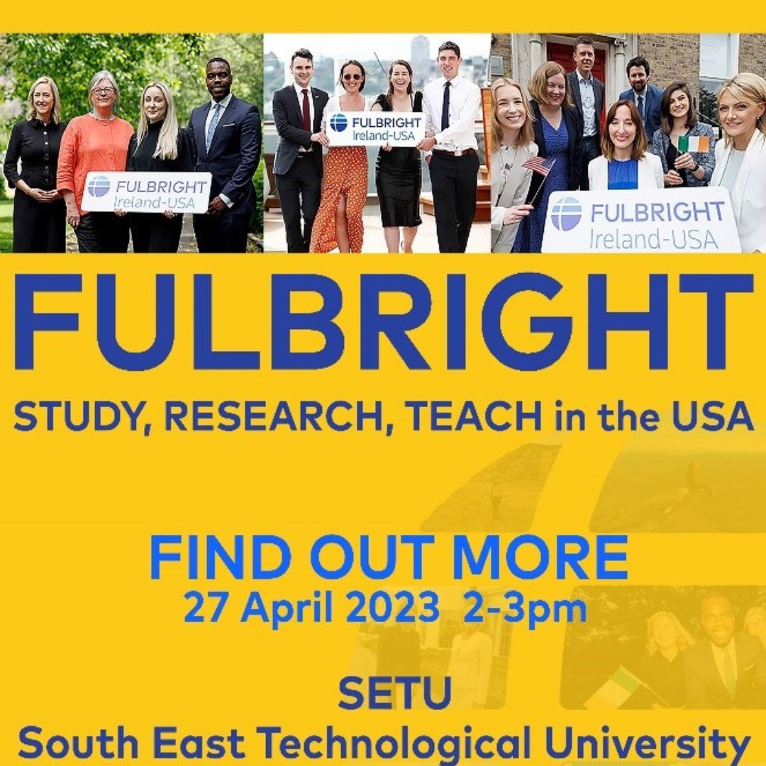 Fulbright Roadshow coming to SETU (Main Auditorium) on April 27th <a href="/2pm/">Two O'clock</a>-3pm

Final year undergraduates, postgraduates, researchers, academics and staff members across all disciplines are invited to attend. 

Reserve your spot here:
eventbrite.com/e/fulbright-ro…