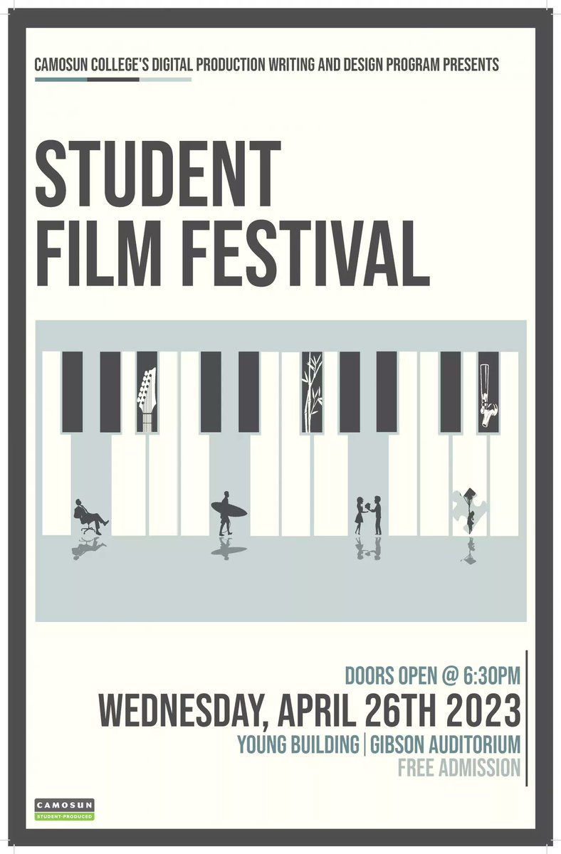 CommEdCamosun's tweet photo. Join us @camosun for the free #digital Student #Film Festival featuring work by students in the Digital Production, Writing + Design Program! Wed. April 26 doors 6:30 pm, Gibson Auditorium, Lansdowne campus. #yyj https://t.co/h465yZYLQ7