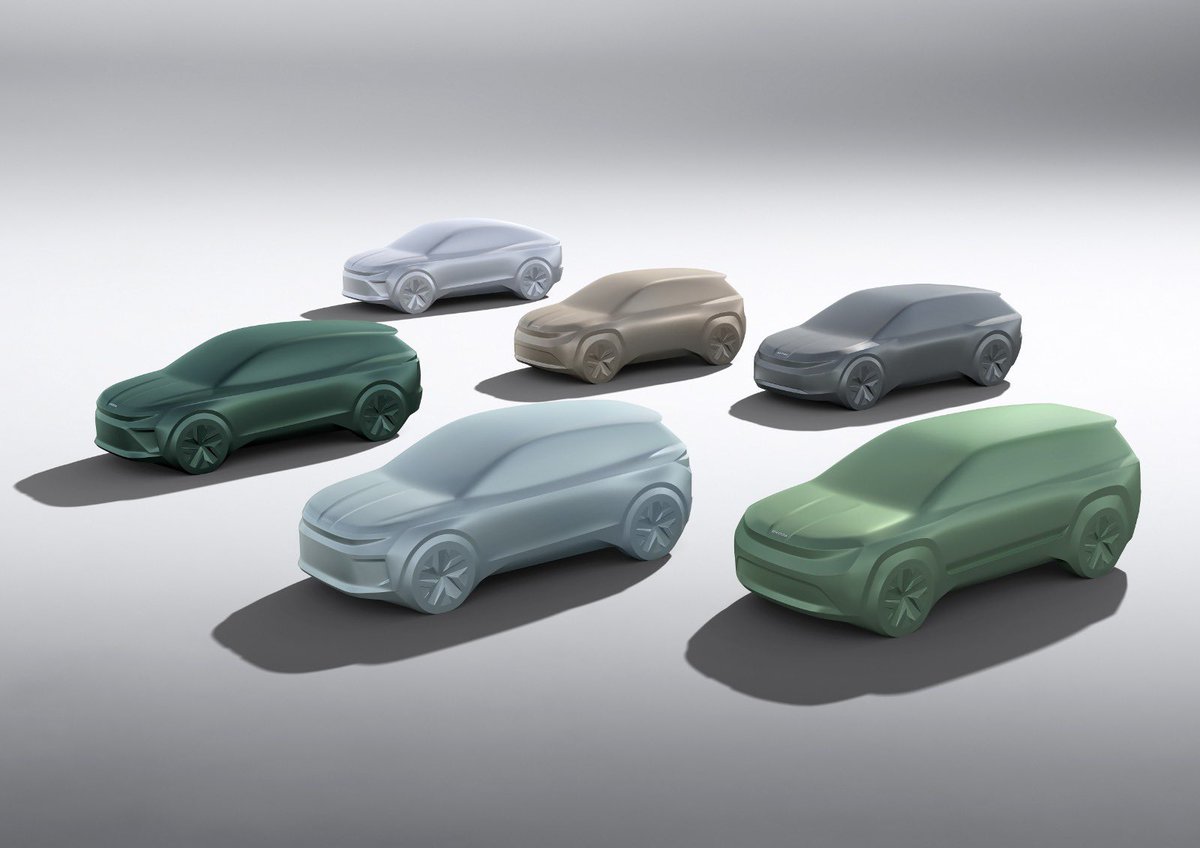 StepanRehak's tweet photo. Six electric models until 2026! Covering all the segments from small around 4,2 m to Compact with 4,5 m to Combi and Large😉 our future is electric☝️ @skodaautonews https://t.co/mUfJwYrLUu