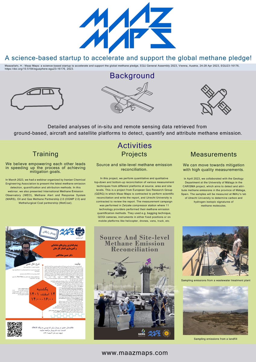 HMaazallahi's tweet photo. Would you like to hear about #MaazMaps? This science-based startup contributes passionately to #methaneemissions reduction efforts globally! We present the startup on Thursday, 27th of April in Vienna! #EGU23 | https://t.co/s8WShV5CW3 https://t.co/gYB3FQgkpX