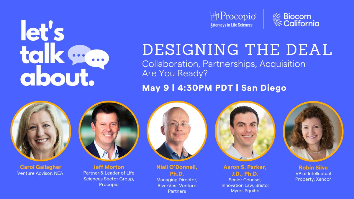 Join us in a candid discussion surrounding the importance of securing your organization’s intellectual property from early on with Jeff Morton @procopiolaw and our panelists from @NEA @RiverVest @bmsnews and Xencor. Learn more: bit.ly/3otUSJl