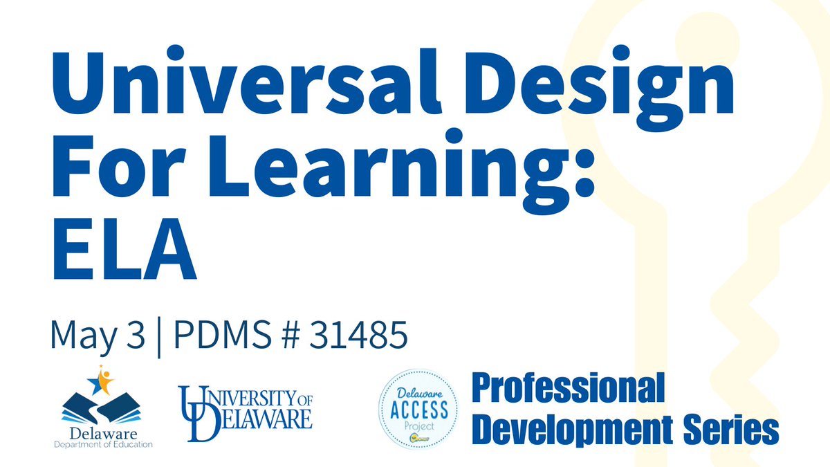 UDCDS's tweet photo. Delaware educators, check out the @deaccessproject Professional Development Series this May. Complete modules in advance, then attend a webinar to discuss. First up: Universal Design for Learning implementation in the ELA classroom. Learn more at https://t.co/CnFKbsQmgT https://t.co/phbjWROHCT