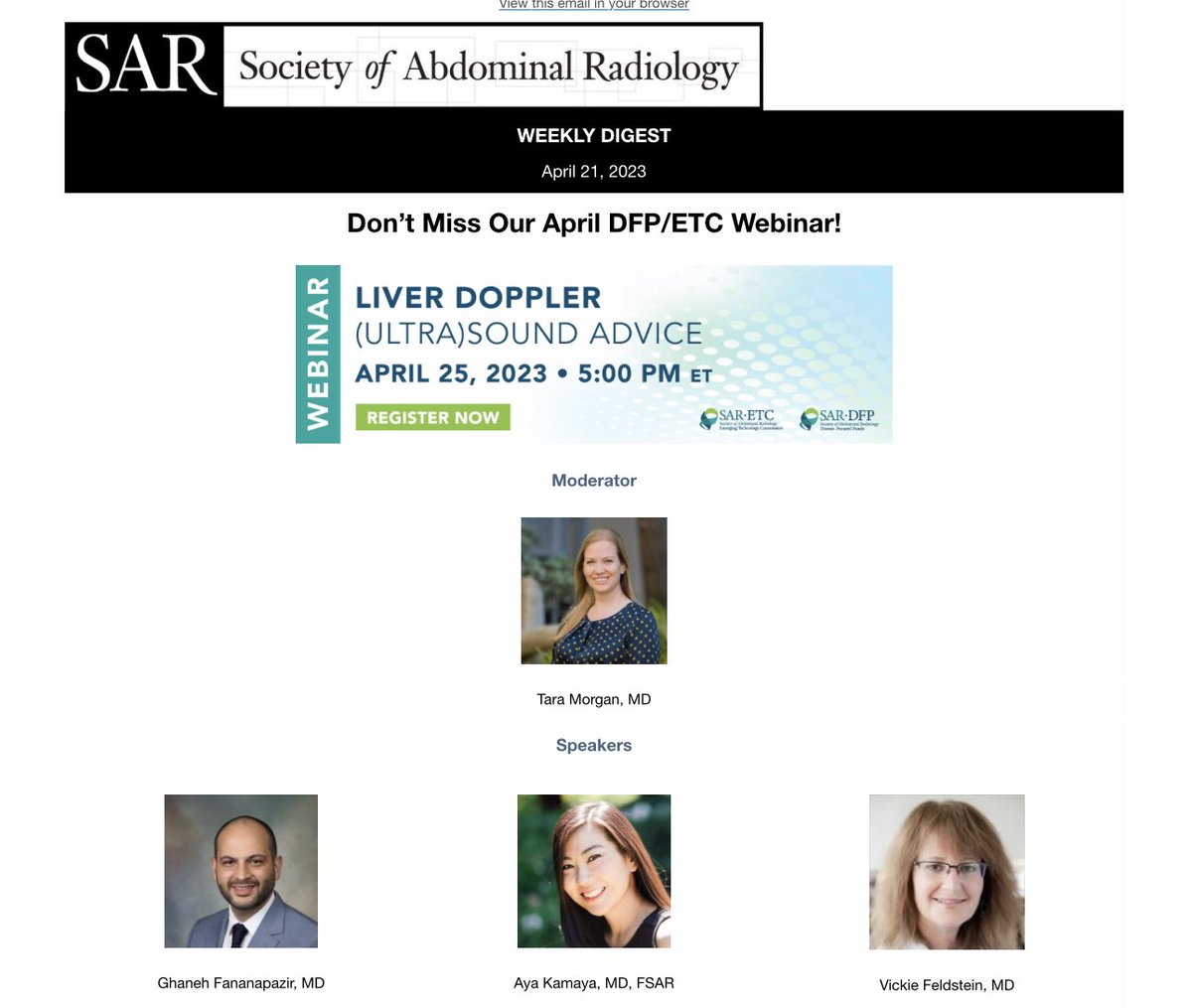 Don’t miss tonight’s webinar “Liver Doppler: (Ultra)Sound Advice”. There is still time to sign up us06web.zoom.us/webinar/regist… We have an excellent speaker lineup! @taramoo99 @ayakamaya @GhanehF @SAR_RFS @sar_pdar @SocietyAbdRad #RadRes #ultrasound