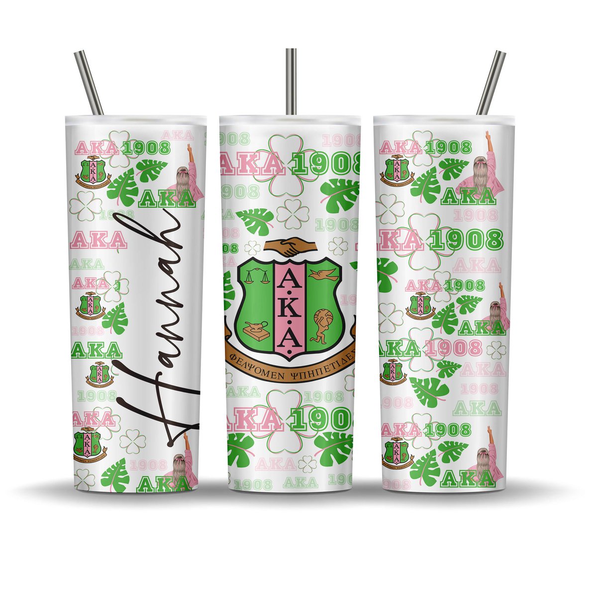 AKA 1908 Add Your Own Custom Name Tumbler Wrap PNG, Pink And Green Alpha Kappa Alpha Fraternity, Sorority Tumbler Sublimation Skinny 20oz #etsy #tumblerdesign etsy.me/41B6DfH