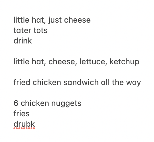 jcsalterego's tweet image. cleaning up Notes and noticing i excel at taking food orders