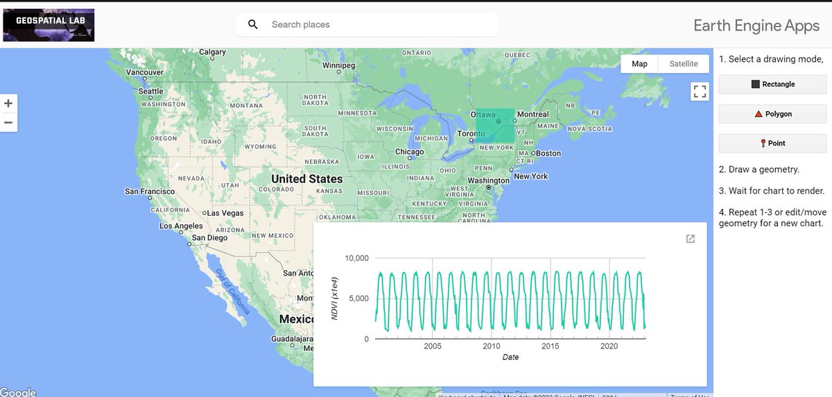JuvairH's tweet photo. I have recently developed a new app using Google Earth Engine (GEE) with the help of GEE materials. This app allows users to easily extract NDVI using MODIS satellites.
Try it out:
https://t.co/MBNA3EM5OY

#googleearthengine #ndvi #gis #remotesensing https://t.co/2GH2EfnjQu