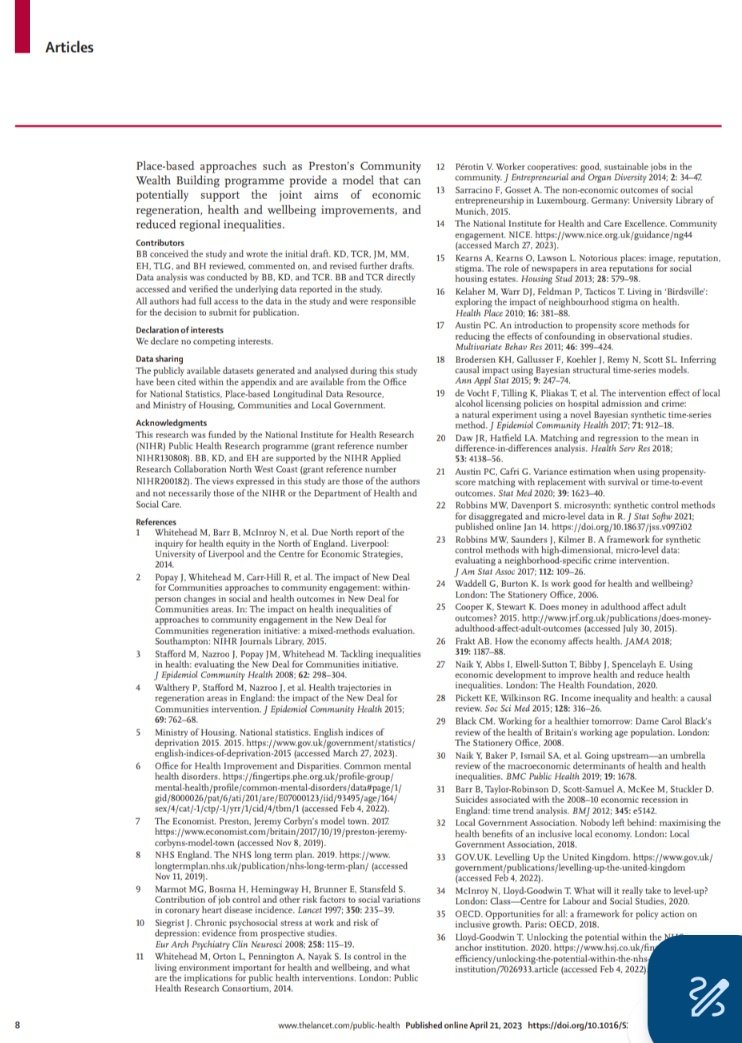 𝓢𝔱ᖇ𝐞Ⓔţ 𝐓𝓻Ⓔᶜ𝓀  #50
✍️TC Rose, PhD etal @TheLancet
Pub #April2023

'The #MentalHealth and #Wellbeing #Impact of #CommunityWealthBuilding #Programme in #England: a #differenceindifferences #Study'

#Planetrecycle4u♻️
doi.org/10.1016/S2468-…
thelancet.com/journals/lanpu…