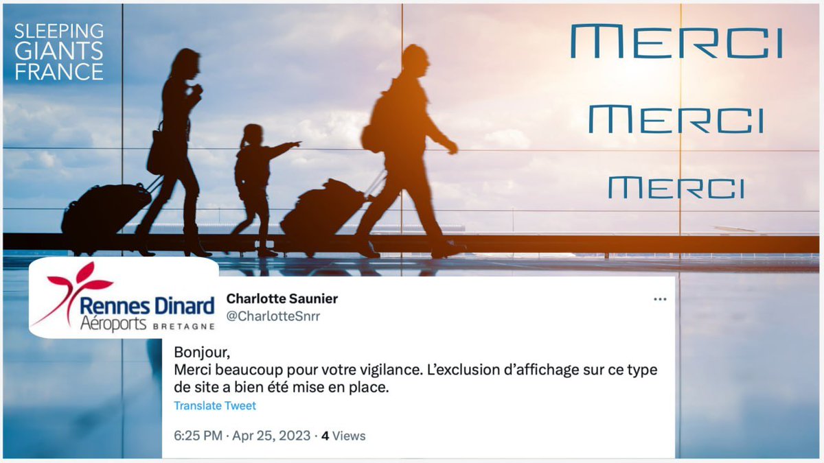slpng_giants_fr's tweet photo. ✔️CONFIRMÉ : les publicités pour l'aéroport de Rennes-Bretagne (@VinciAirports/@CCI_35) ne seront désormais plus affichées sur le site complotiste #Wikistrike 💕
Vous pouvez maintenant prendre les airs l'esprit tranquille ✈️😎 https://t.co/iO8TC7lGbt