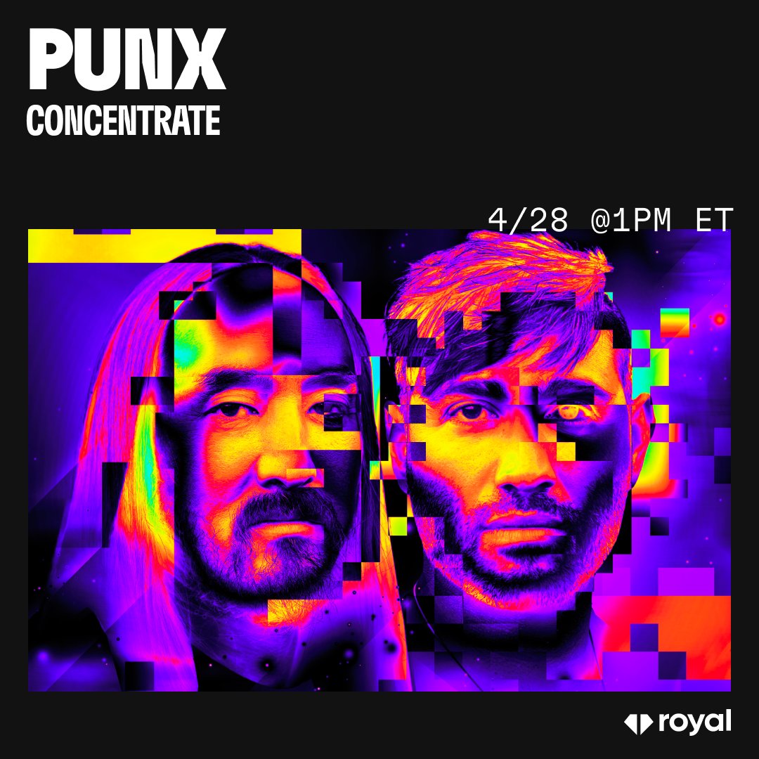 royal (@join_royal) on Twitter photo Big announcement!
<a href="/steveaoki/">Steve Aoki</a> & @3LAU have teamed up to give away 50% of the streaming royalty ownership in their FIRST <a href="/itsthepunx/">itsthepunx</a> single "Concentrate" releasing this Friday for FREE.
A limited supply of 99 tokens will be available.
If you own any 3LAU NFT, A0K1VERSE Big announcement!
<a href="/steveaoki/">Steve Aoki</a> & @3LAU have teamed up to give away 50% of the streaming royalty ownership in their FIRST <a href="/itsthepunx/">itsthepunx</a> single "Concentrate" releasing this Friday for FREE.
A limited supply of 99 tokens will be available.
If you own any 3LAU NFT, A0K1VERSE