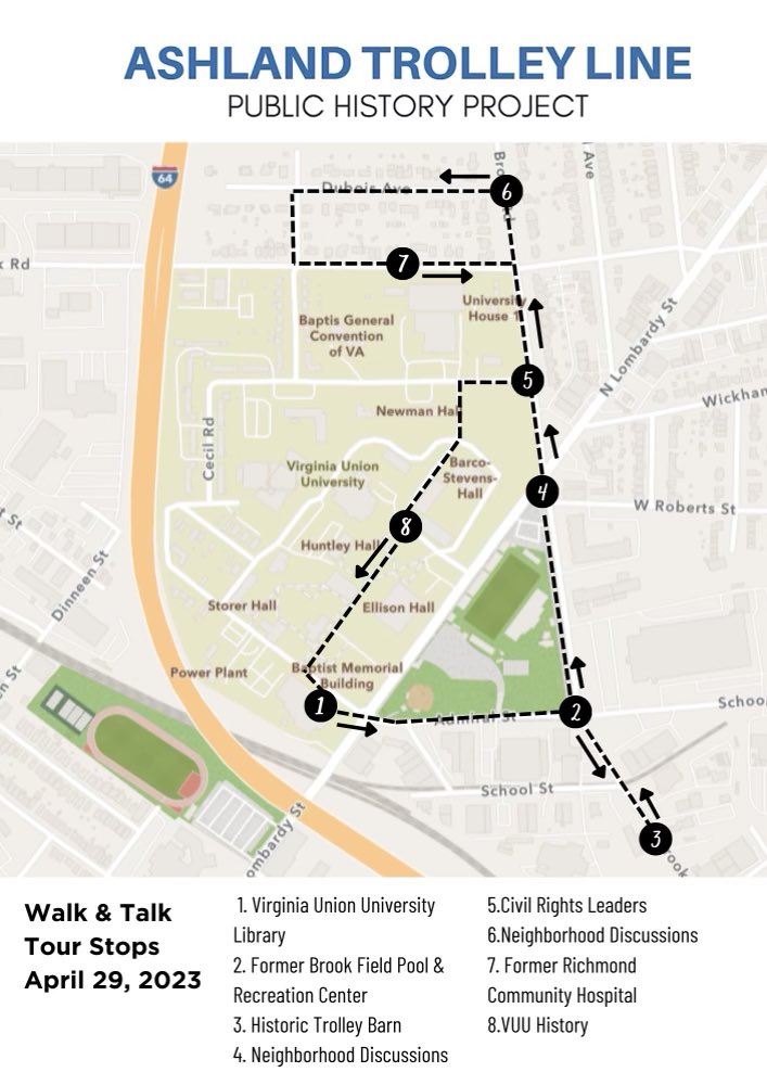 CAAHC_VUU's tweet photo. This Saturday VUU CAAHC and Ashland Trolley Line is partnering together for a Public History Project! Join us as we do a walk and talk tour stop! 
We would love to see you there! https://t.co/glm2v4OSTz