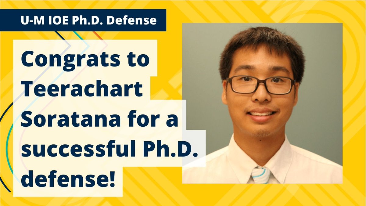 U-M Industrial and Operations Engineering (@umichioe) on Twitter photo Congrats, Teerachart Soratana! From all of us at IOE, way to go!
Title: Human Prediction of Robot’s Intention in Reach Movements
Chairs: <a href="/Jessie_YangXi/">Jessie Yang</a> & Yili Liu Congrats, Teerachart Soratana! From all of us at IOE, way to go!
Title: Human Prediction of Robot’s Intention in Reach Movements
Chairs: <a href="/Jessie_YangXi/">Jessie Yang</a> & Yili Liu