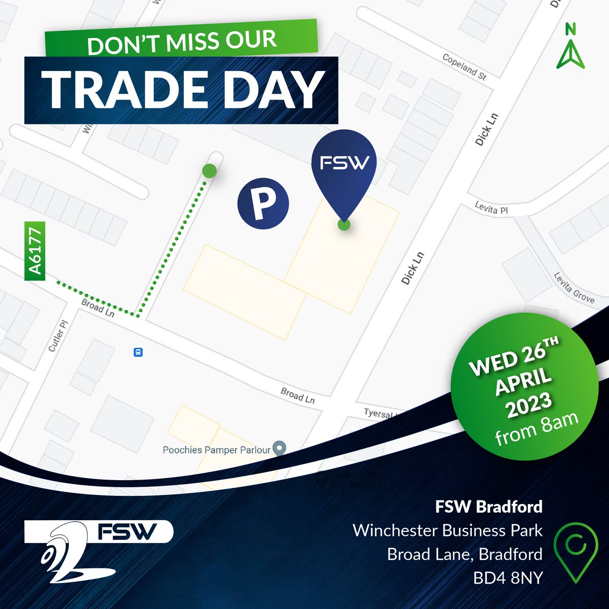 fswuk's tweet photo. DON'T MISS OUR TRADE DAY at FSW Bradford this coming Wednesday from 8am (26/04/2023).
Find our branch at Unit 4, Winchester Business Park, Broad Ln, Bradford BD4 8NY. Here's how to find us on the day!
bradford@fsw.uk.com | 01274 664 900
#WestYorkshire #HVACR #FSWuk https://t.co/lorsJu0vqd