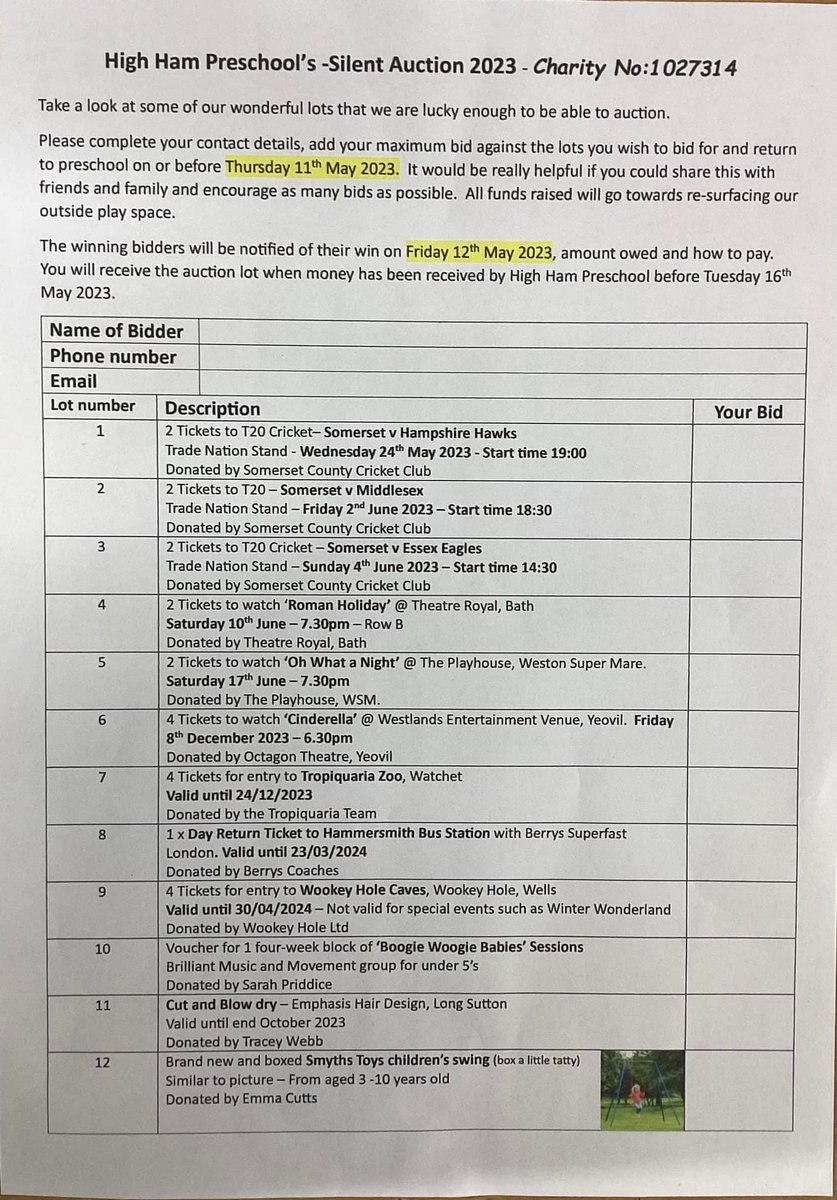 HighHamPreSch's tweet photo. Please support High Ham Preschool and pop by and grab a sheet to bid on our silent auction 🎉😍 https://t.co/Cx4OK2u8d7