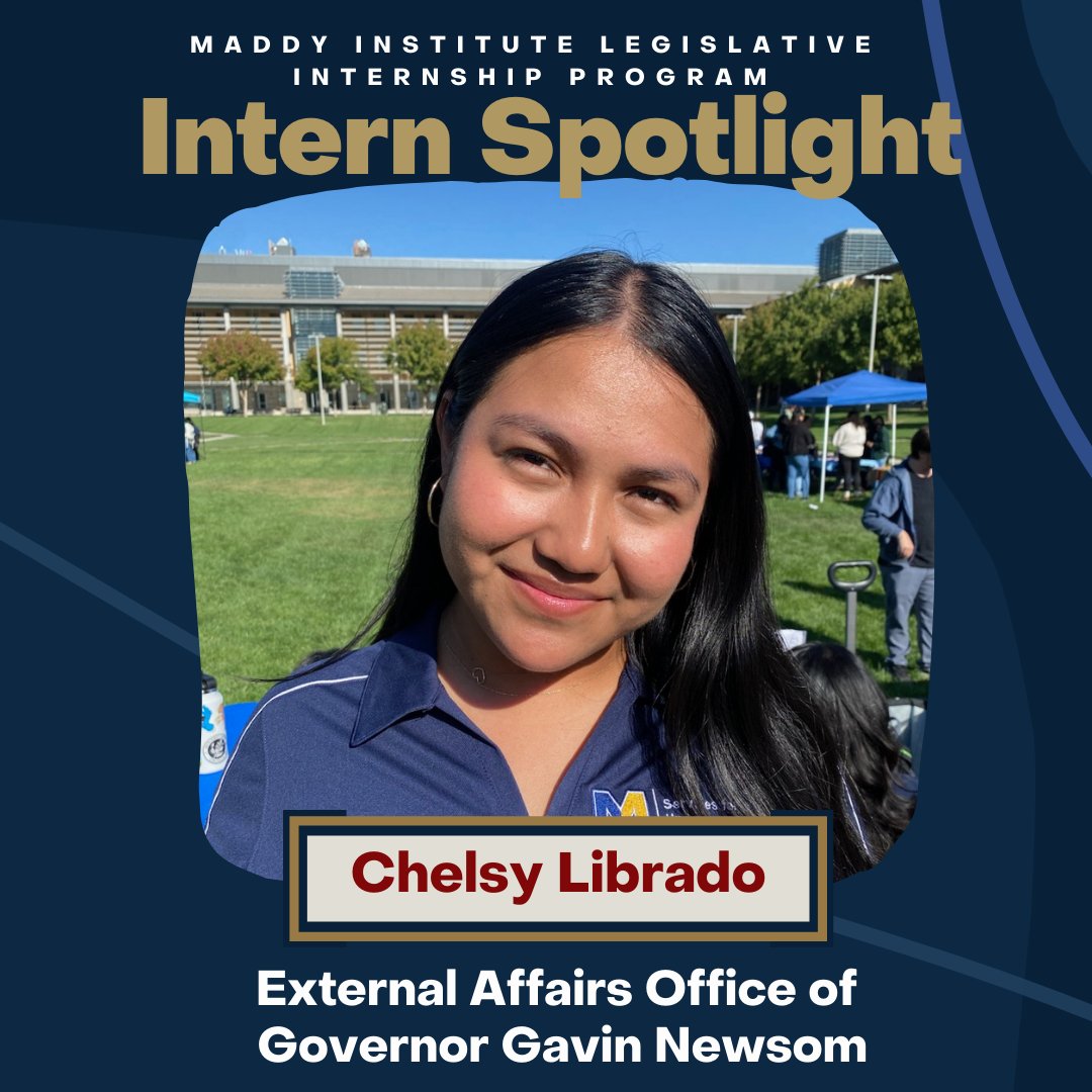 MaddyInstitute's tweet photo. Meet Chelsy Librado, one of our Maddy Interns from UC Merced interning with the External Affairs Office of Governor Gavin Newsom!
Visit our website to learn more about Chelsy and the Internship Program's application process! #maddyintern #internspotlight #centralvalley https://t.co/jTo2vqGbwX