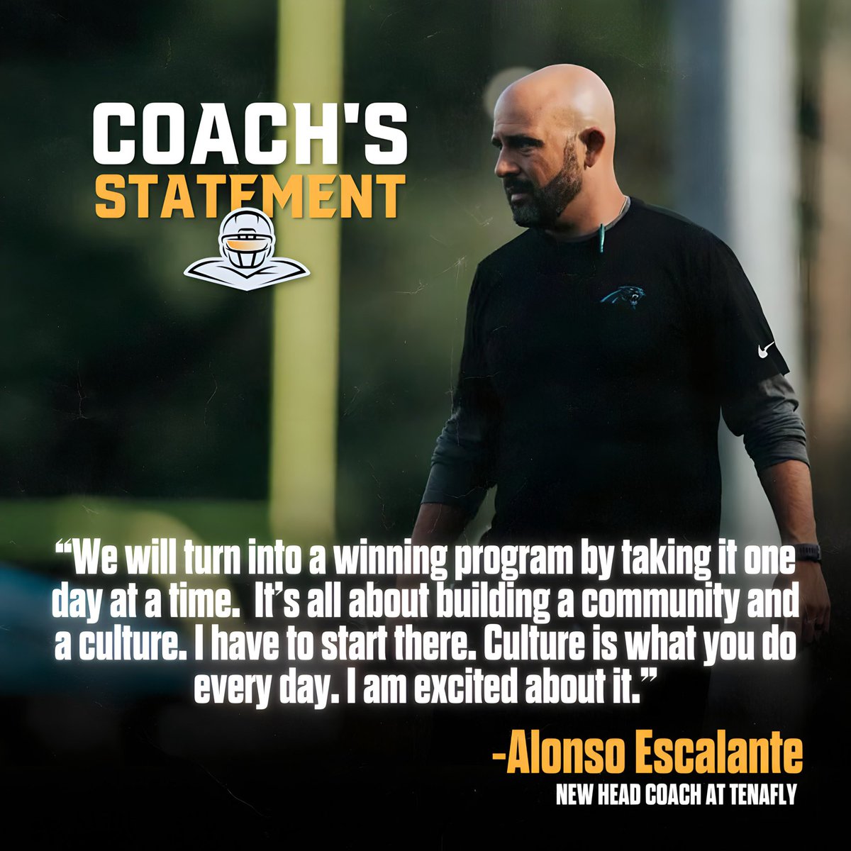 FBVJersey's tweet photo. Former NFL coach Alonso Escalante is ready to get to work after being named the next head coach at Tenafly. https://t.co/gDW9L8nejM