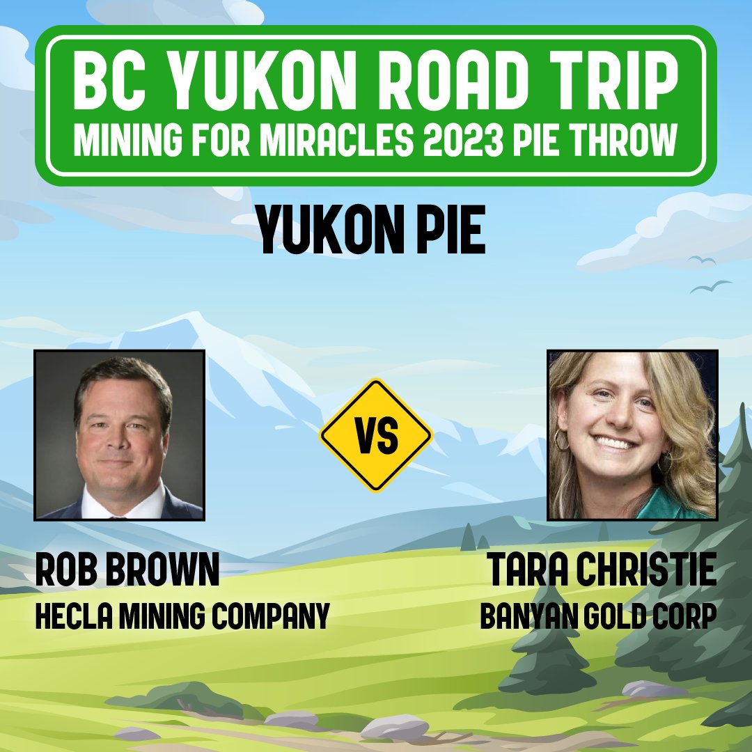 Mining4Miracles's tweet photo. Our Yukon #Mining4Miracles pie-ees are stoked & ready to throw down for a good cause!
Rob Brown vs. Tara Christie
Cheer them on as they represent Hecla Mining Company and @BanyanGold.
Visit our donate page to support your favourite pie-ee. https://t.co/ib51UQtBRC